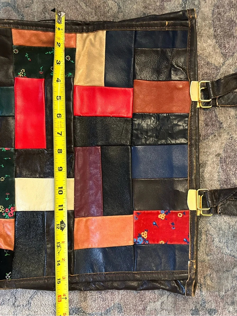 Vintage Made in Italy Patchwork Leather Tote Bag  70s for Sears multi color